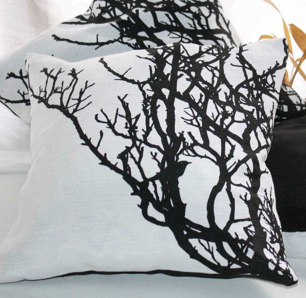 Black And White Cushion Tree Branch Screenprinted - Hand Printed Pillow Case