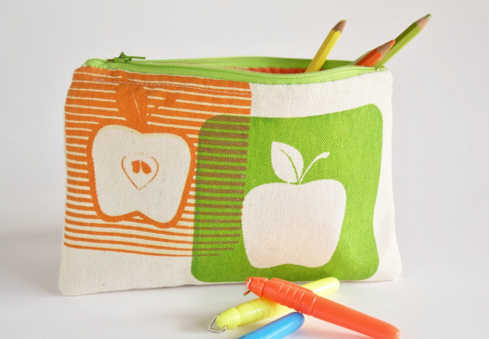 Pencil Pouch Back To School Zipper Pouch With Apples Hand Printed on Luulla