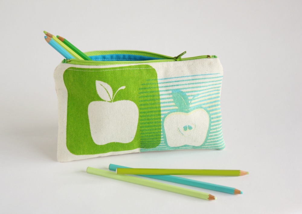Pencil Pouch Back To School Zipper Pouch Hand Printed Apples on Luulla